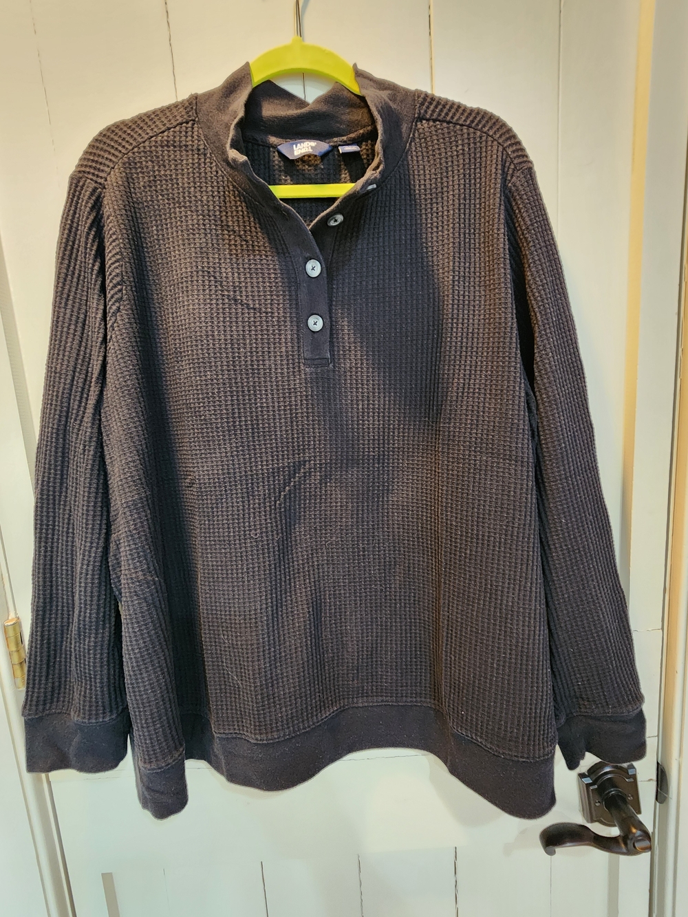 Lands' End Women's  Waffle-Knit Black Henley 2X